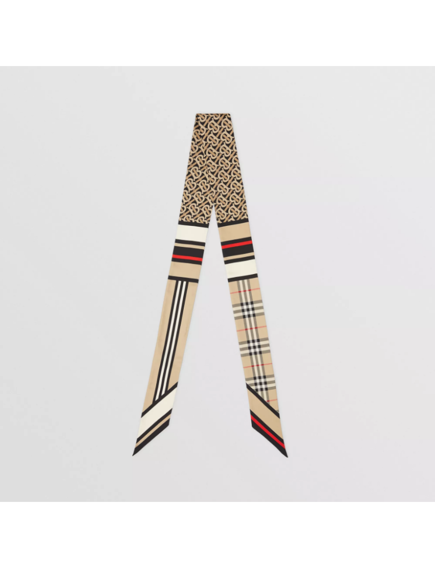 [BURBERRY] Montage Print Silk Skinny Scarf 80370171
