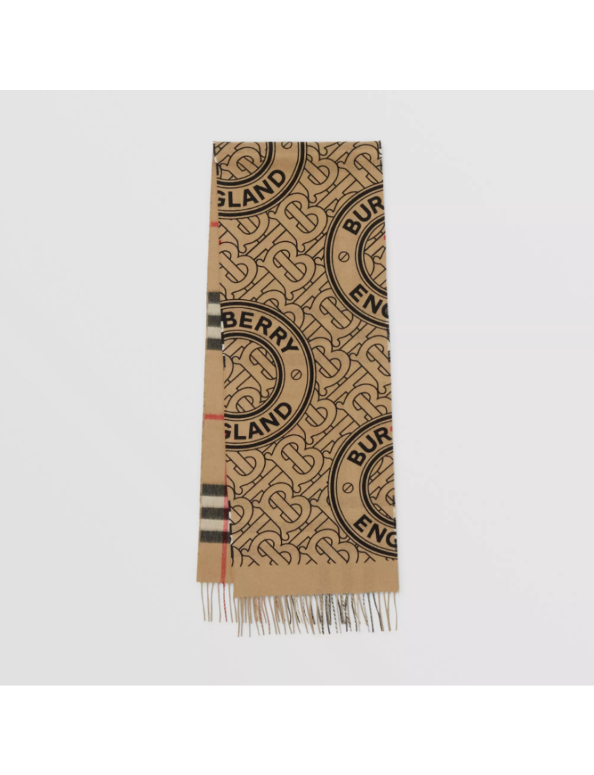 [BURBERRY] Reversible Check and Monogram Cashmere Scarf 80452381