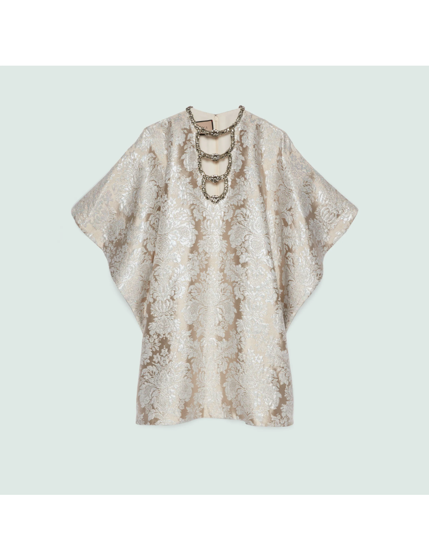 [GUCCI] Leaf jacquard dress with crystal detail 721459ZAKBI9783