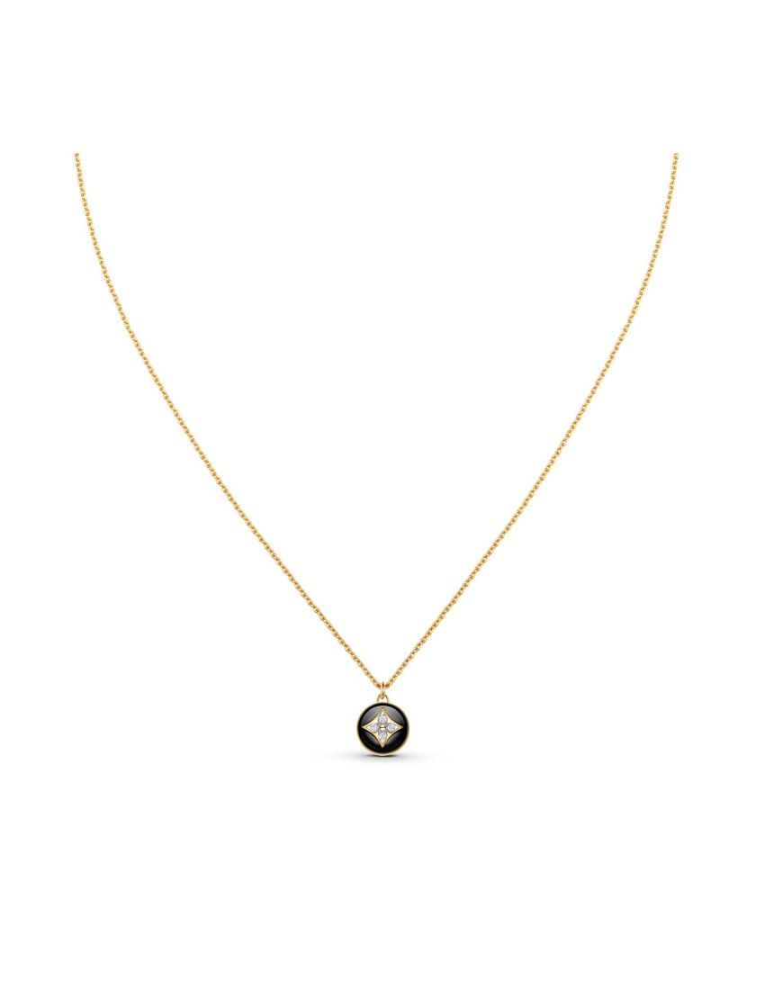 [LOUIS VUITTON] B Blossom Pendant, Yellow Gold, White Gold, Onyx And Diamonds Q93758