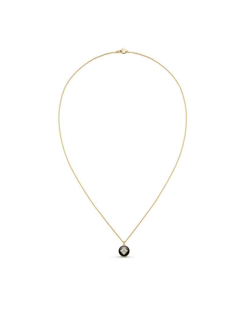 [LOUIS VUITTON] B Blossom Pendant, Yellow Gold, White Gold, Onyx And Diamonds Q93758