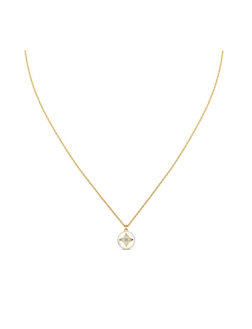 [LOUIS VUITTON] B Blossom Pendant, Yellow Gold, White Gold, White Agate And Diamonds Q93793