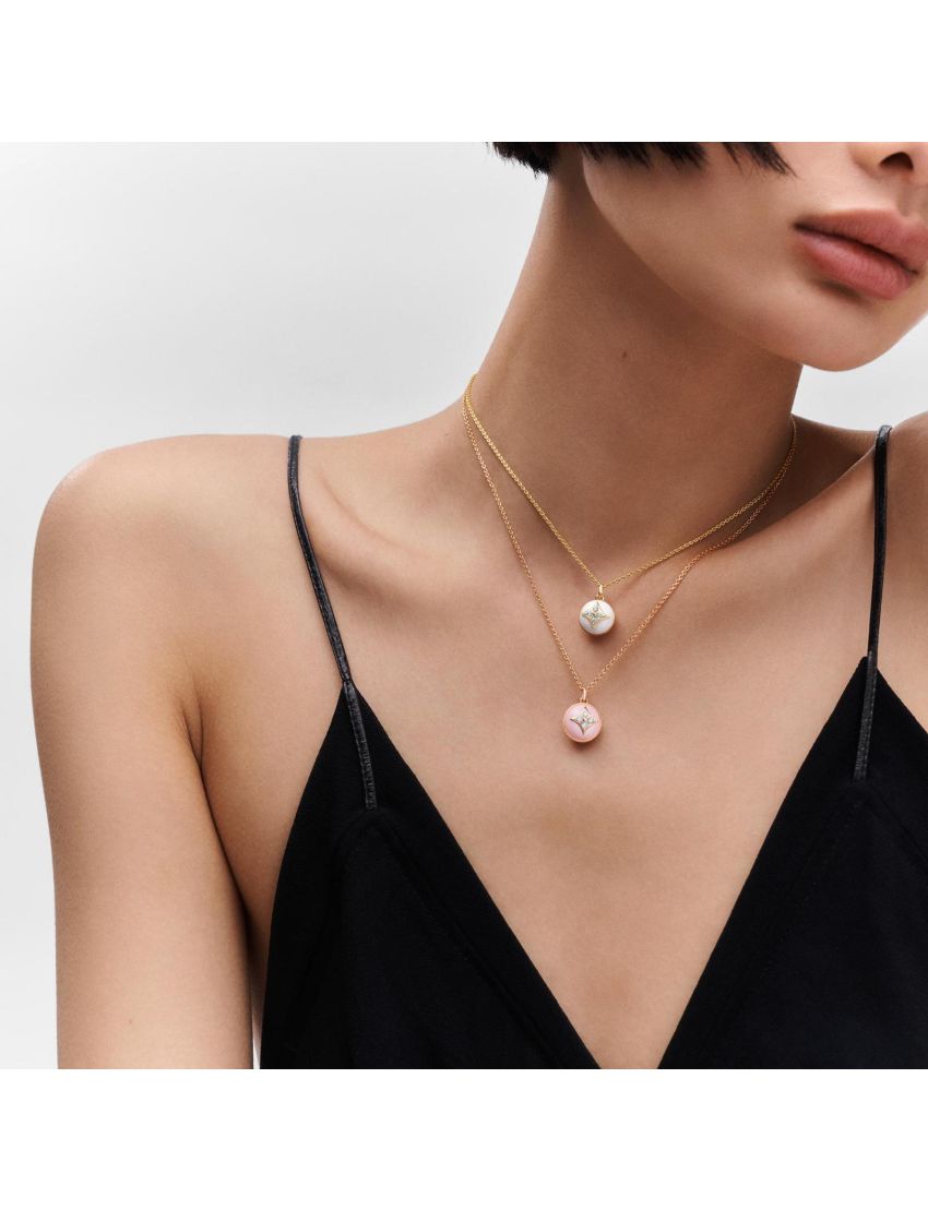 [LOUIS VUITTON] B Blossom Pendant, Yellow Gold, White Gold, White Agate And Diamonds Q93793