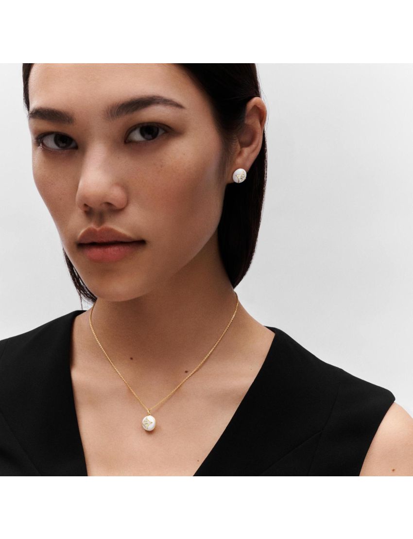 [LOUIS VUITTON] B Blossom Pendant, Yellow Gold, White Gold, White Agate And Diamonds Q93793