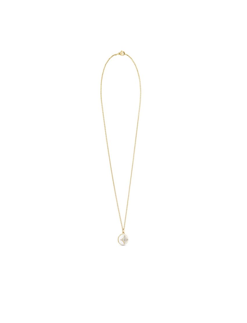 [LOUIS VUITTON] B Blossom Pendant, Yellow Gold, White Gold, White Agate And Diamonds Q93793