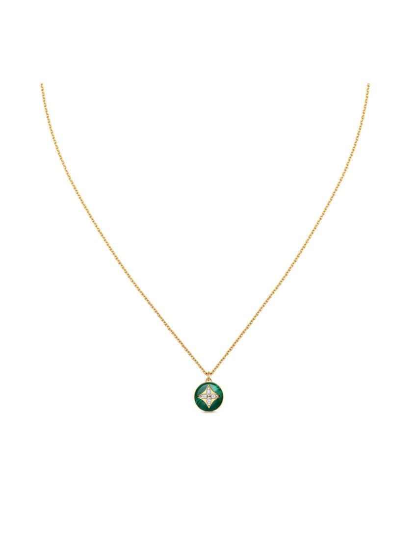 [LOUIS VUITTON] B Blossom Pendant, Yellow Gold, White Gold, Malachite And Diamonds Q93792