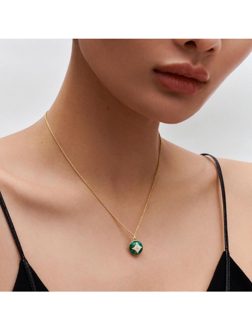 [LOUIS VUITTON] B Blossom Pendant, Yellow Gold, White Gold, Malachite And Diamonds Q93792