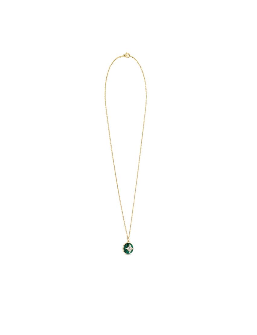 [LOUIS VUITTON] B Blossom Pendant, Yellow Gold, White Gold, Malachite And Diamonds Q93792