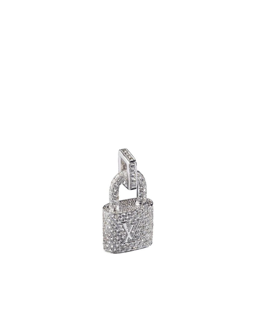 [LOUIS VUITTON] Lock It Padlock Pendant, White Gold and Pave Diamond Q93737