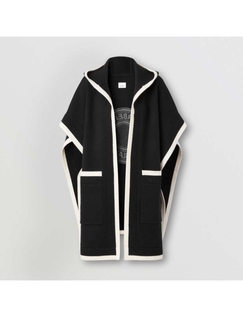 [BURBERRY] Logo Graphic Wool Cashmere Jacquard Hooded Cape 80315441