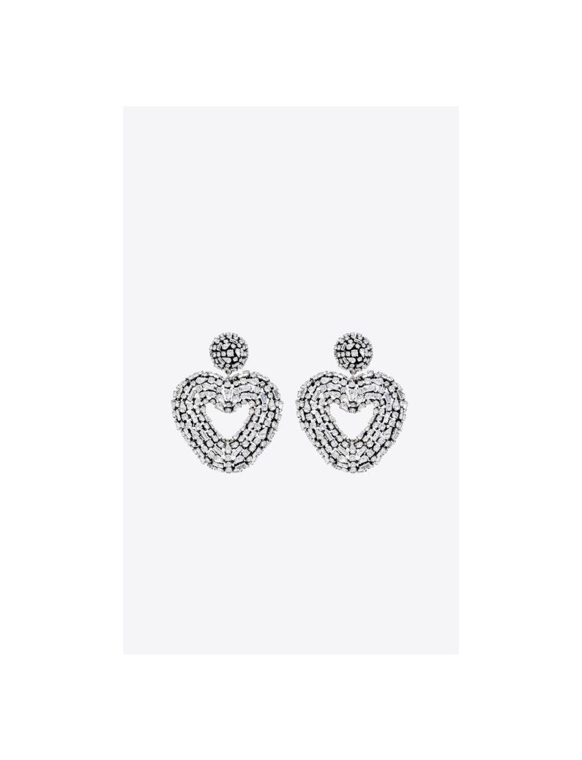 [SAINT LAURENT] oversized clip on rhinestone heart earrings in metal 683251Y15268368