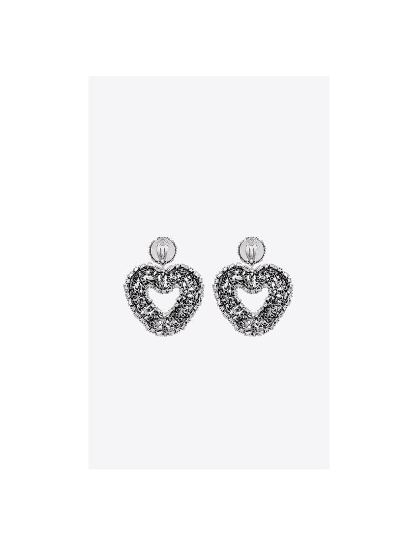 [SAINT LAURENT] oversized clip on rhinestone heart earrings in metal 683251Y15268368