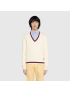 [GUCCI] Cotton knit V neck jumper with Web 653626XKBUR9182