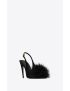 [SAINT LAURENT] mae slingback sandals in crepe satin with feathers 7175641UU001000