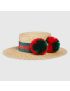 [GUCCI] Raffia wide brimmed hat wit pom pom 7479803HASX9767