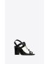 [SAINT LAURENT] cassandra heeled sandals in crocodile embossed leather with gold tone monogram 6581982ZEOO1000