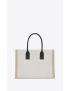 [SAINT LAURENT] rive gauche small tote bag in linen and leather 617481FAABR9054