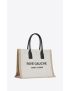 [SAINT LAURENT] rive gauche small tote bag in linen and leather 617481FAABR9054