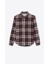 [SAINT LAURENT] oversized western shirt in checked vintage blend cotton and shearling 668224Y28VA6167