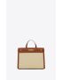 [SAINT LAURENT] manhattan small shopping bag in raffia and smooth leather 56870224Z1W9767