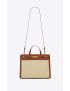 [SAINT LAURENT] manhattan small shopping bag in raffia and smooth leather 56870224Z1W9767