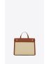 [SAINT LAURENT] manhattan small shopping bag in raffia and smooth leather 56870224Z1W9767